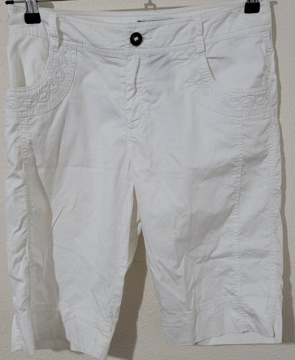 Tribal White Embroidered Bermuda Women's Shorts 6 Lightweight 100% Cotton